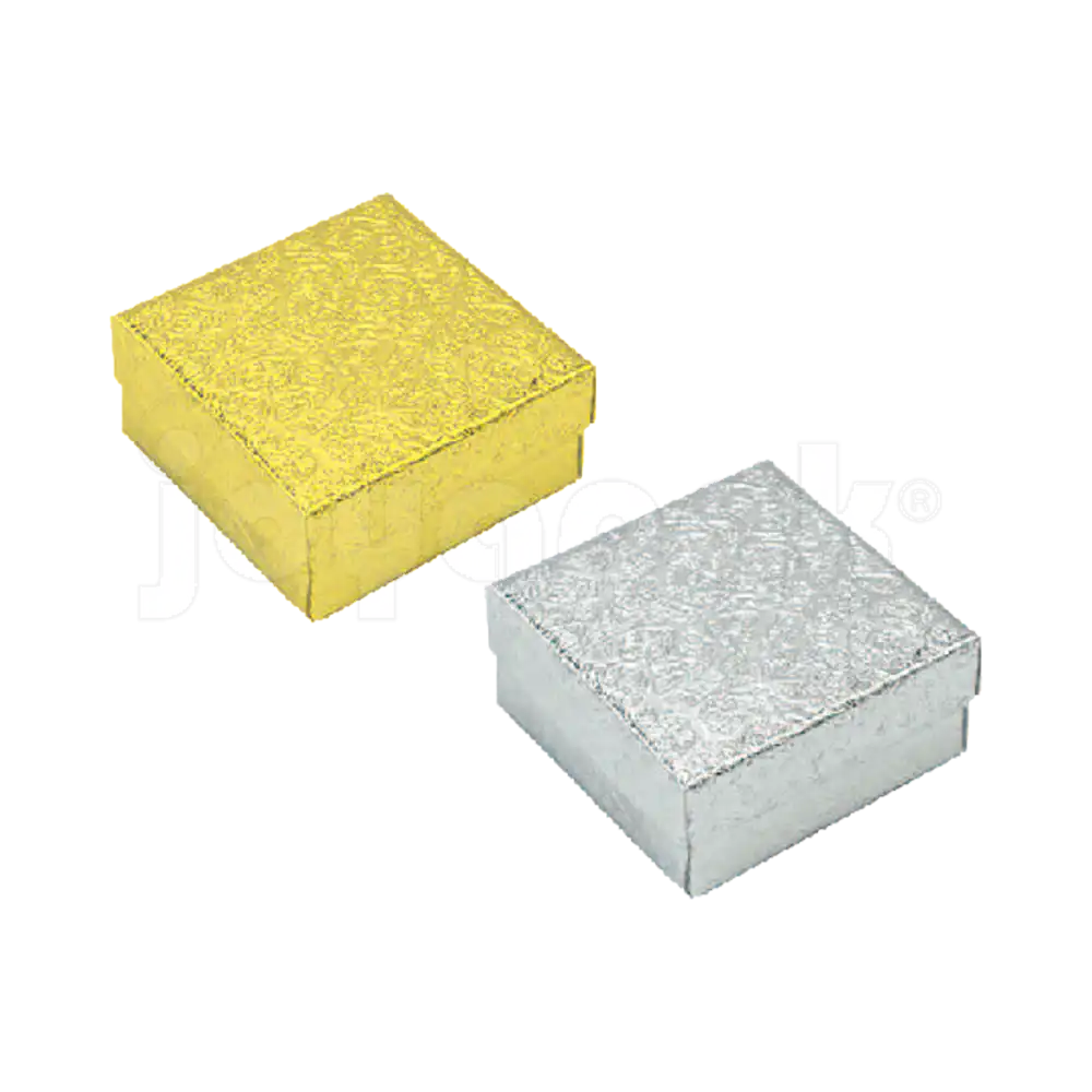 Cajas para anillo y broquel modelo Estrella Chica en acabados dorado y plateado, de Joyapak.