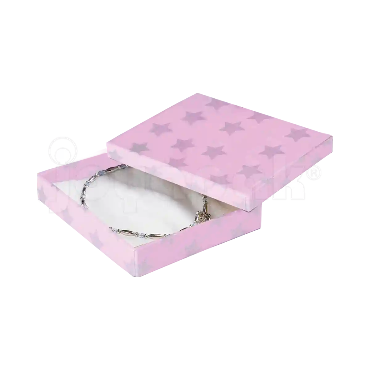 Dimensiones de la caja para collar mediano Fancy de Joyapak, medidas 16 cm por 12 cm por 3 cm.