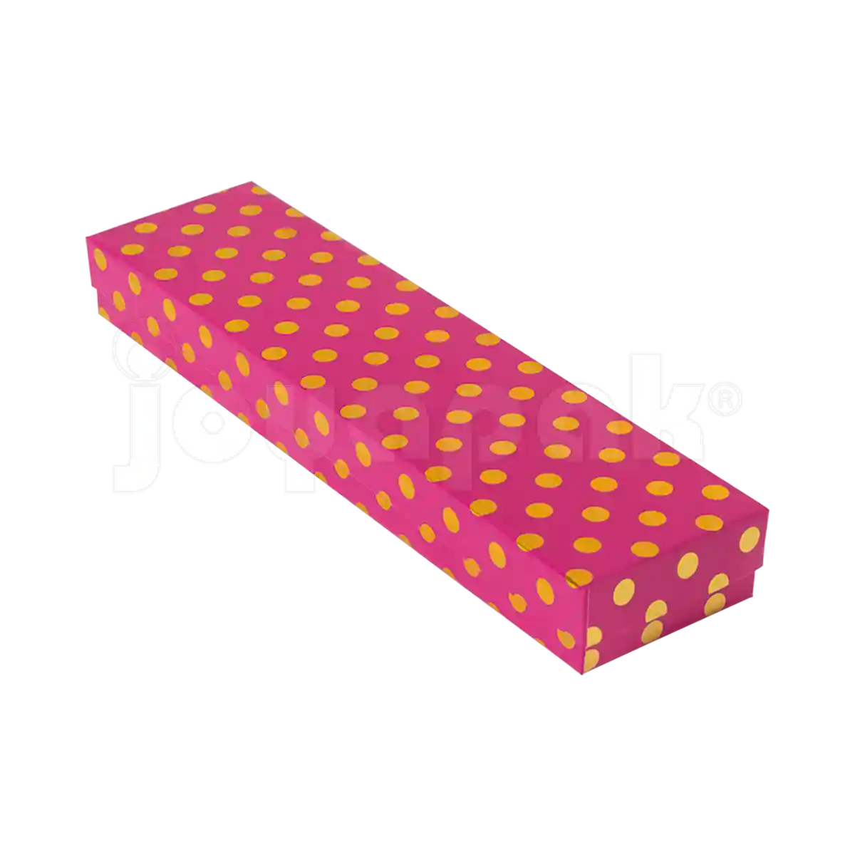 Dimensiones de la caja para pulsera Fancy de Joyapak, medidas 21.8 cm por 4.6 cm por 2.5 cm.