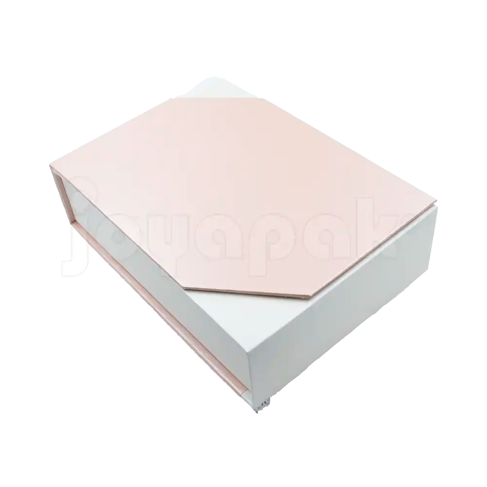 Caja de cartón Gemini para collar grande, aretes y anillo rosa esquina