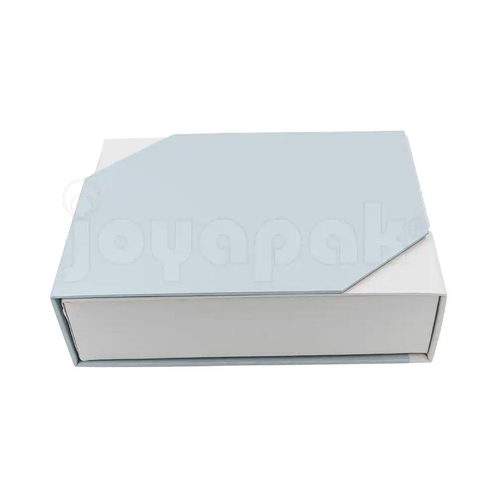 Caja de cartón Gemini para collar grande, aretes y anillo gris de lado