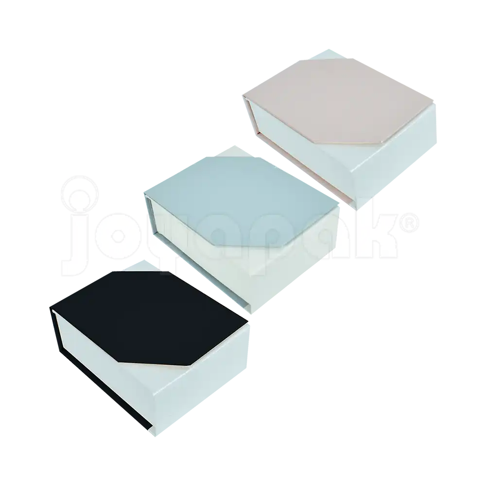 Caja de cartón Gemini para collar grande, aretes y anillo color gris, negro y rosa