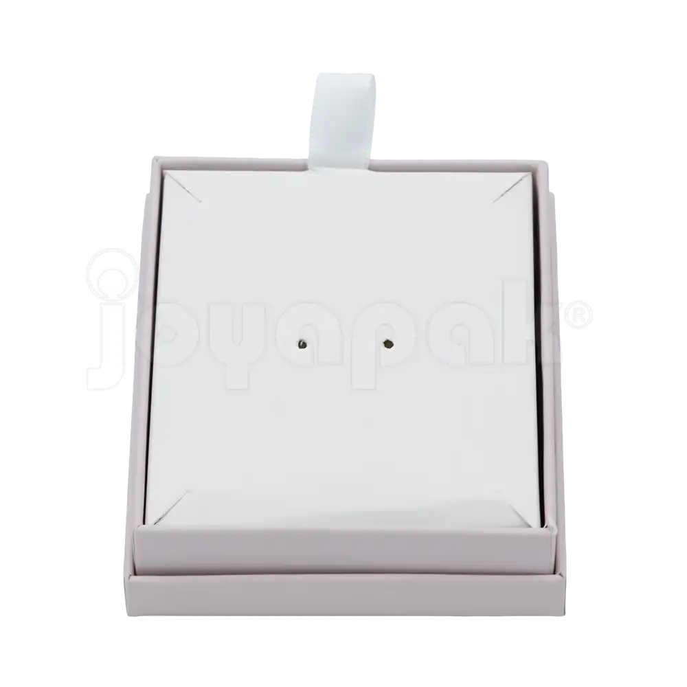 Caja de cartón taupe para juego sin joyería vista de frente