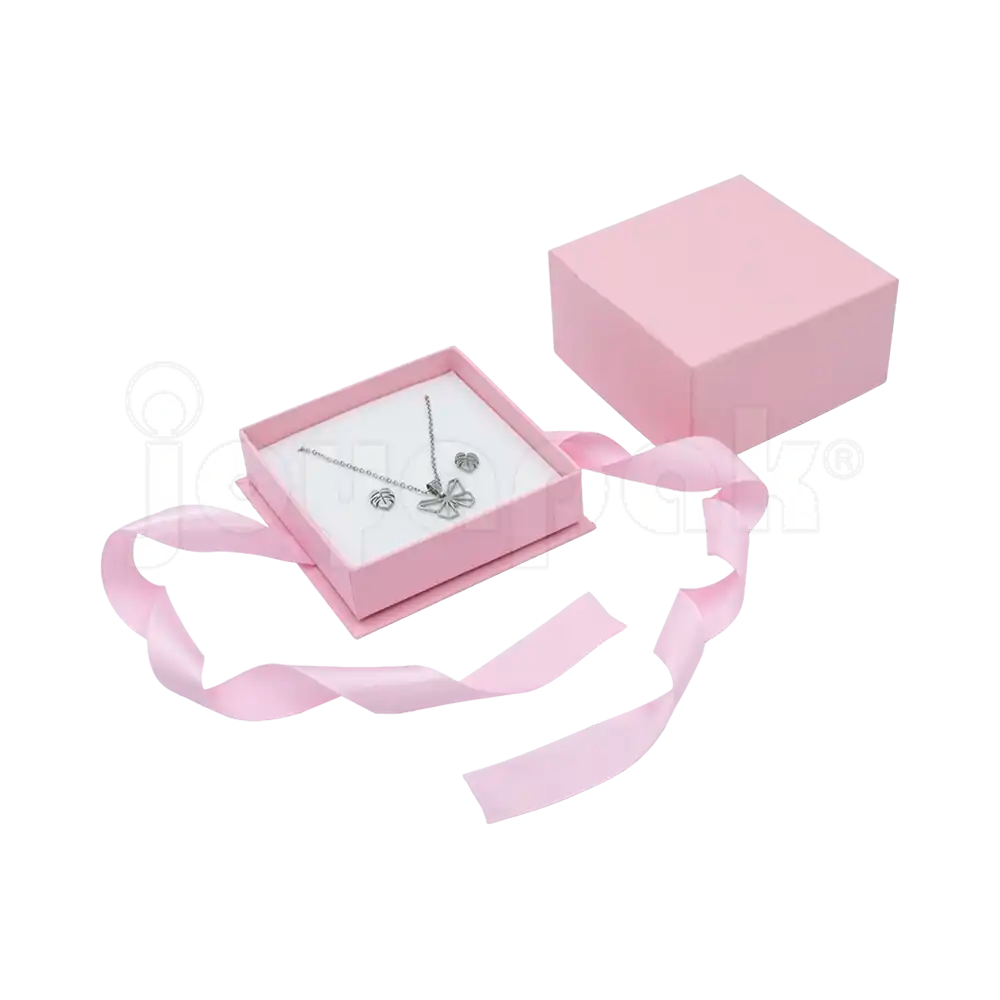 Caja Milán para aretes de cartón rígido texturizado color Rosa PK.
