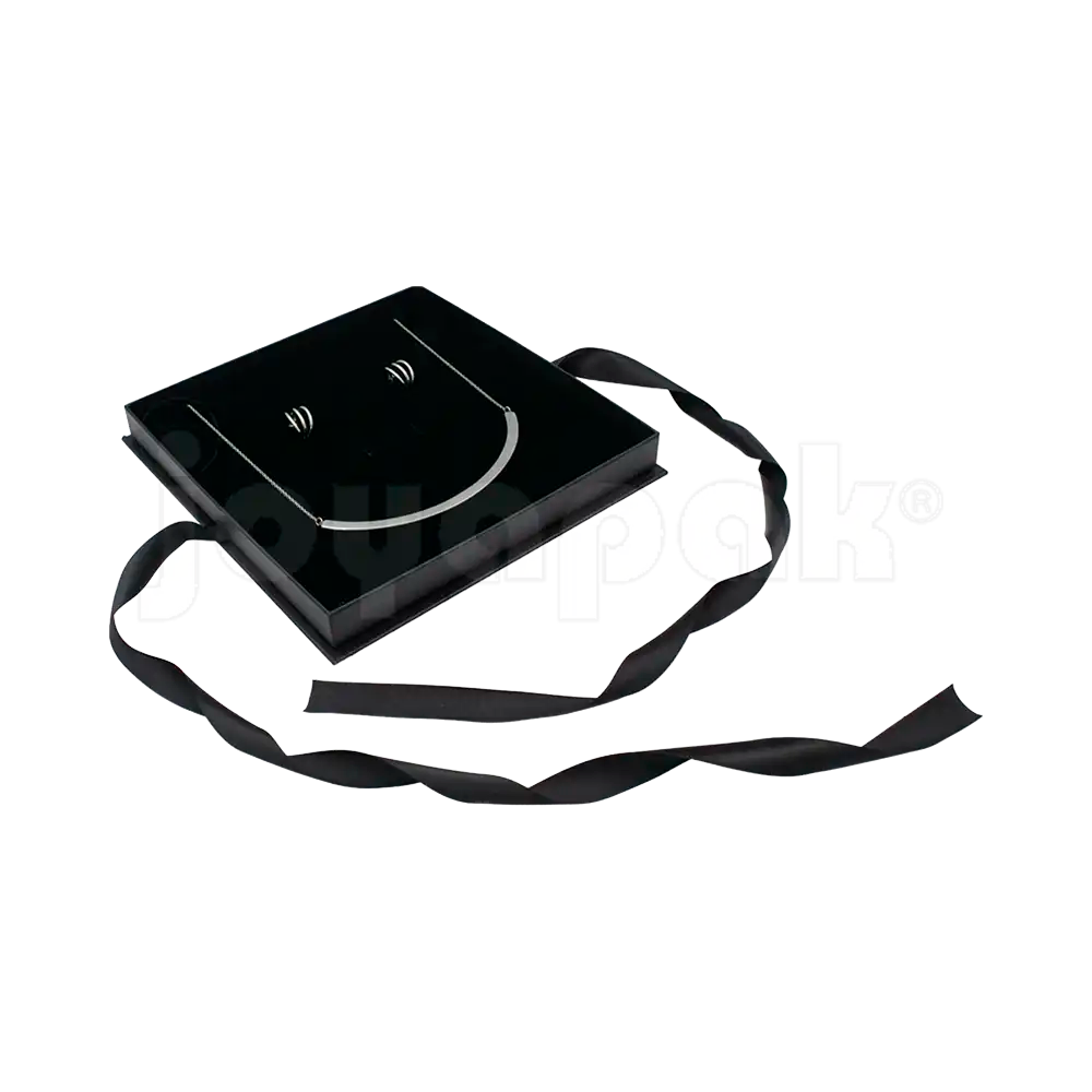 Caja Milán para collar grande de cartón rígido texturizado color Negro BK.