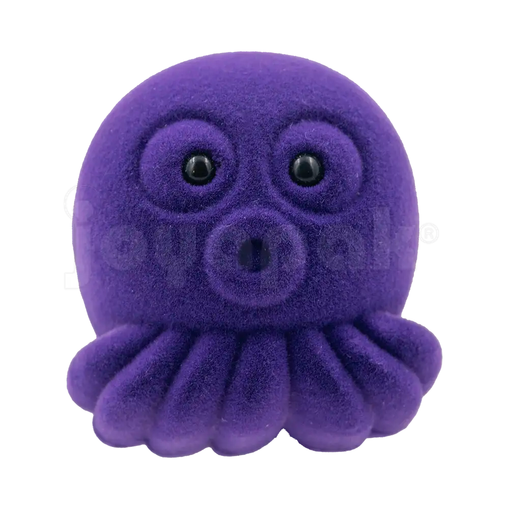 Estuche Flock de terciopelo con figura de pulpo para anillo, caja cerrada vista frontal.