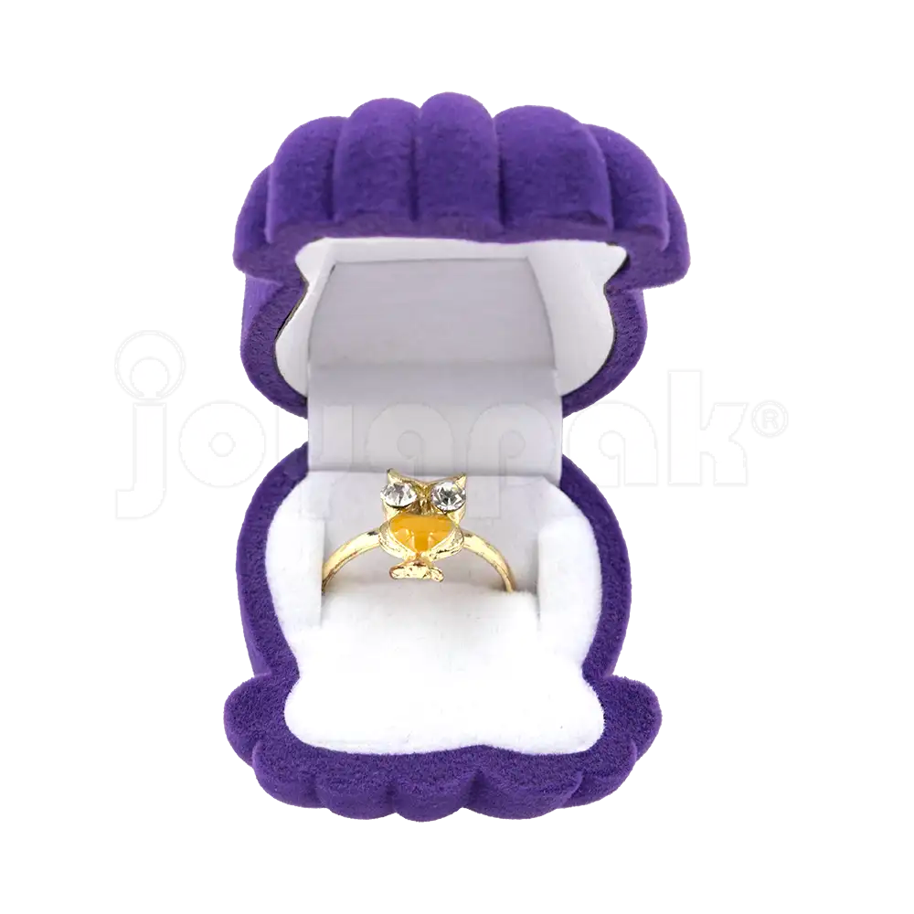 Estuche Flock de terciopelo con figura de pulpo para anillo, caja abierta mostrando joyería.