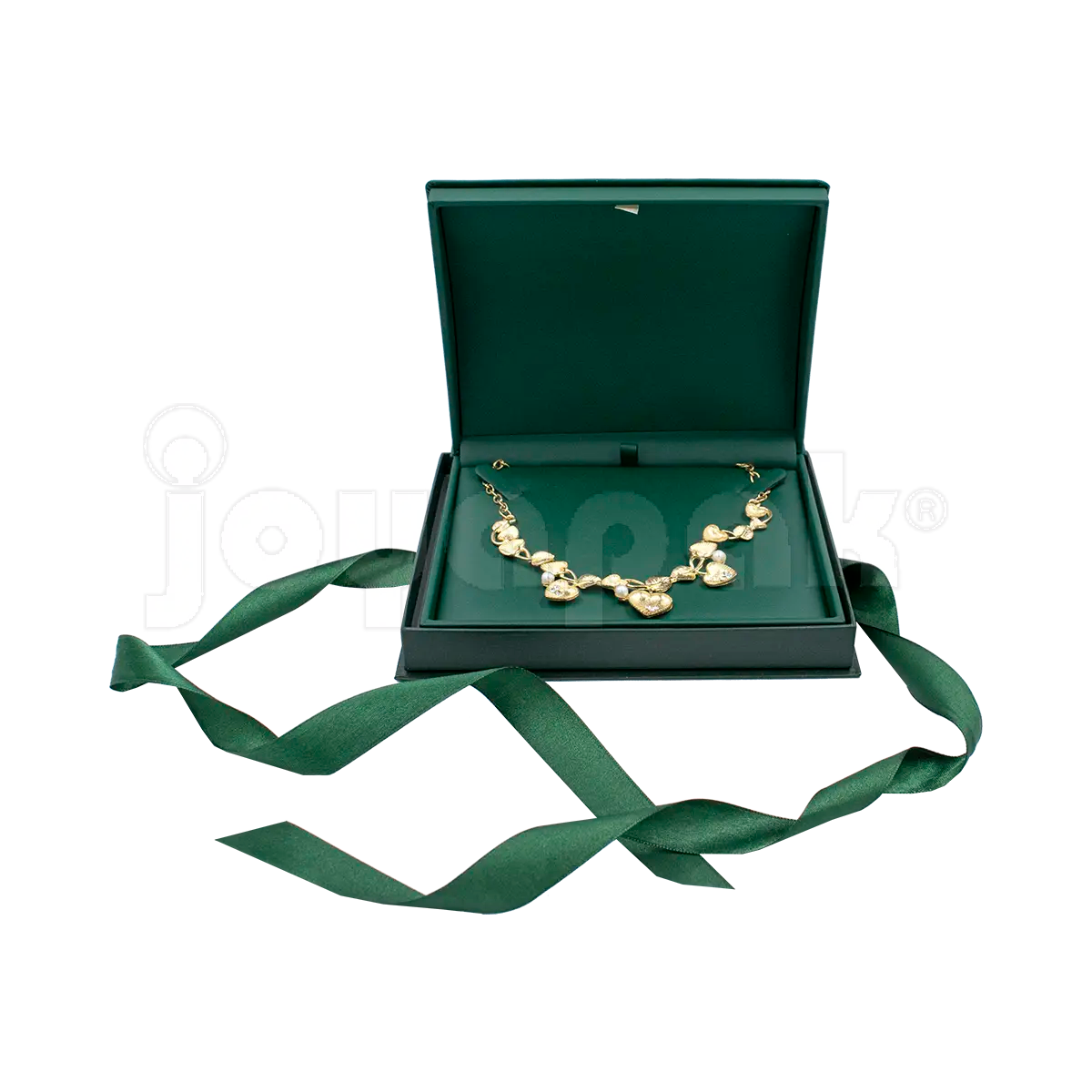 Estuches en ángulo de plástico Esmeralda para joyería de collar.