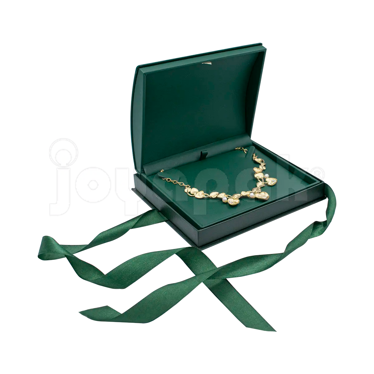 Estuches abiertos y cerrados de plástico Esmeralda para collar.