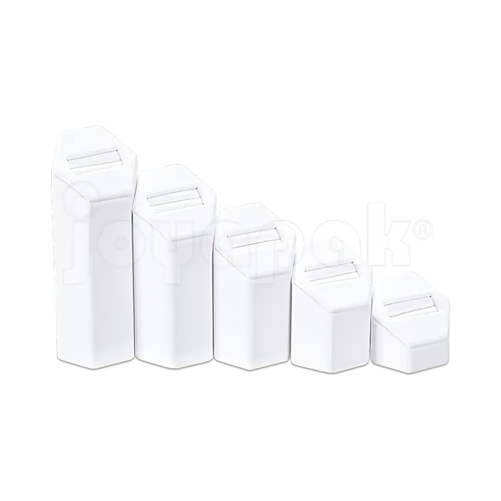Exhibidor de madera y tela blanco 5 torres hexagonales para anillos