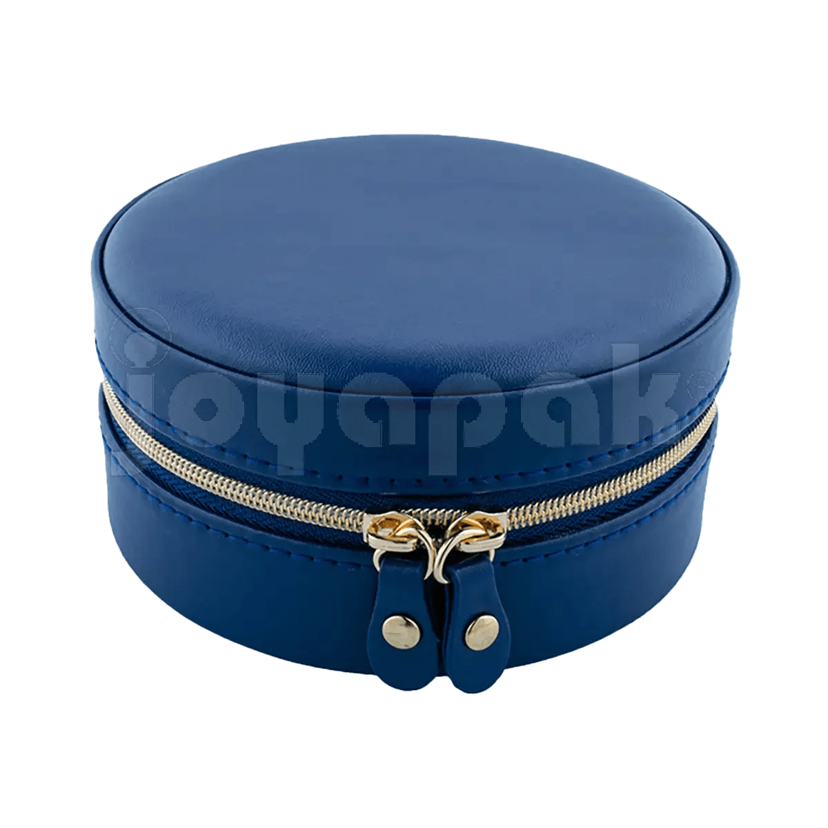 Alhajero redondo de viaje portátil de piel sintética color Azul BL abierto.