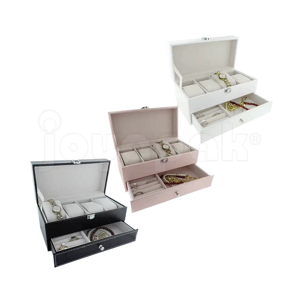 Estuche de Imitación Piel con Alhajero para 4 Relojes