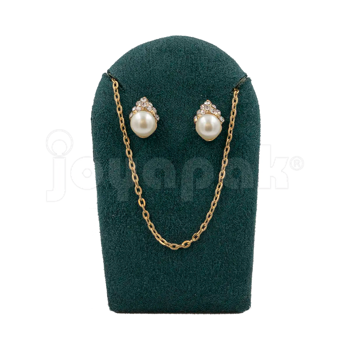 Exhibidor de madera Esmeralda 6802 con juego de collar largo de gala, plano de detalle.