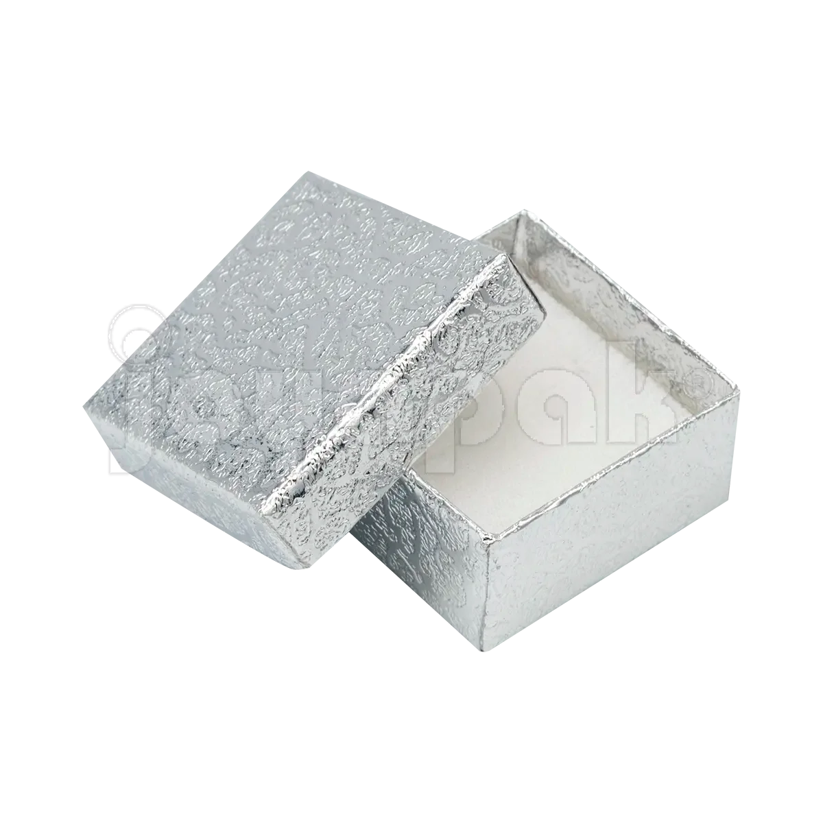 Vista detallada del empaque para joyería Estrella Mini en color plata de Joyapak.