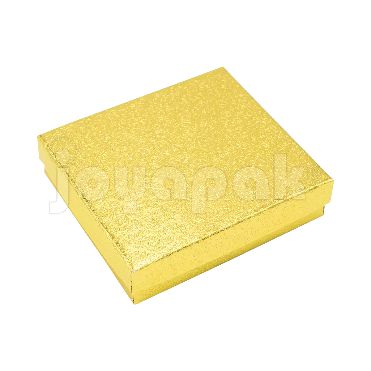 Caja de cartón dorada para coordinados de collar y aretes, modelo Estrella Cuadrada.