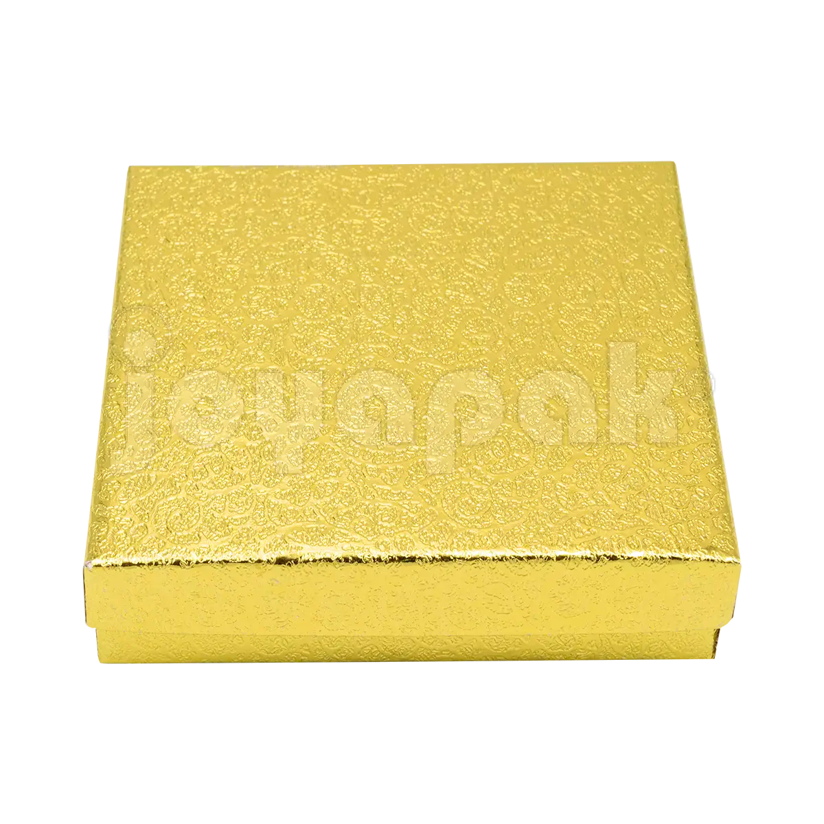 Caja de cartón dorada para coordinados de collar y aretes, modelo Estrella Cuadrada.