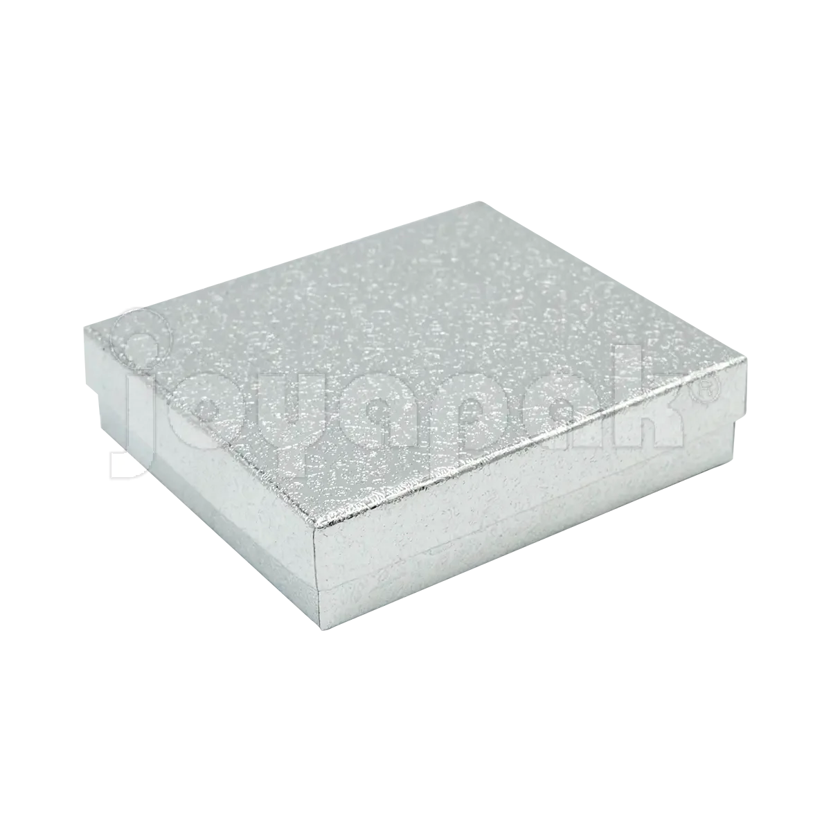 Caja cuadrada plateada para juego de joyería, ideal para regalo o venta de coordinados.
