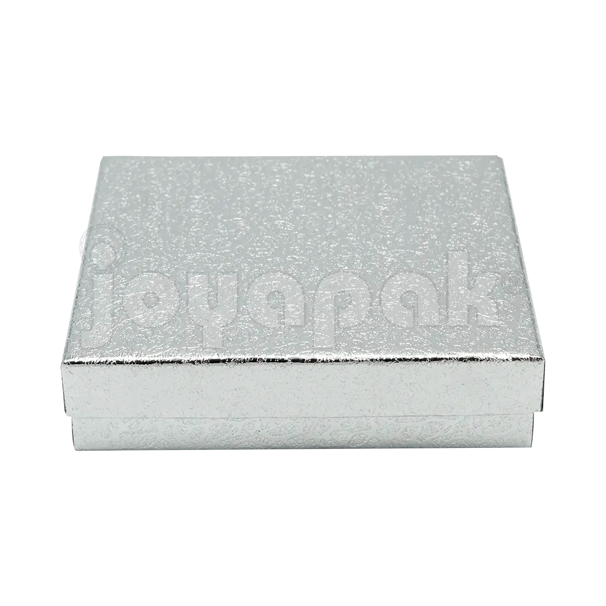 Caja cuadrada plateada para juego de joyería, ideal para regalo o venta de coordinados.