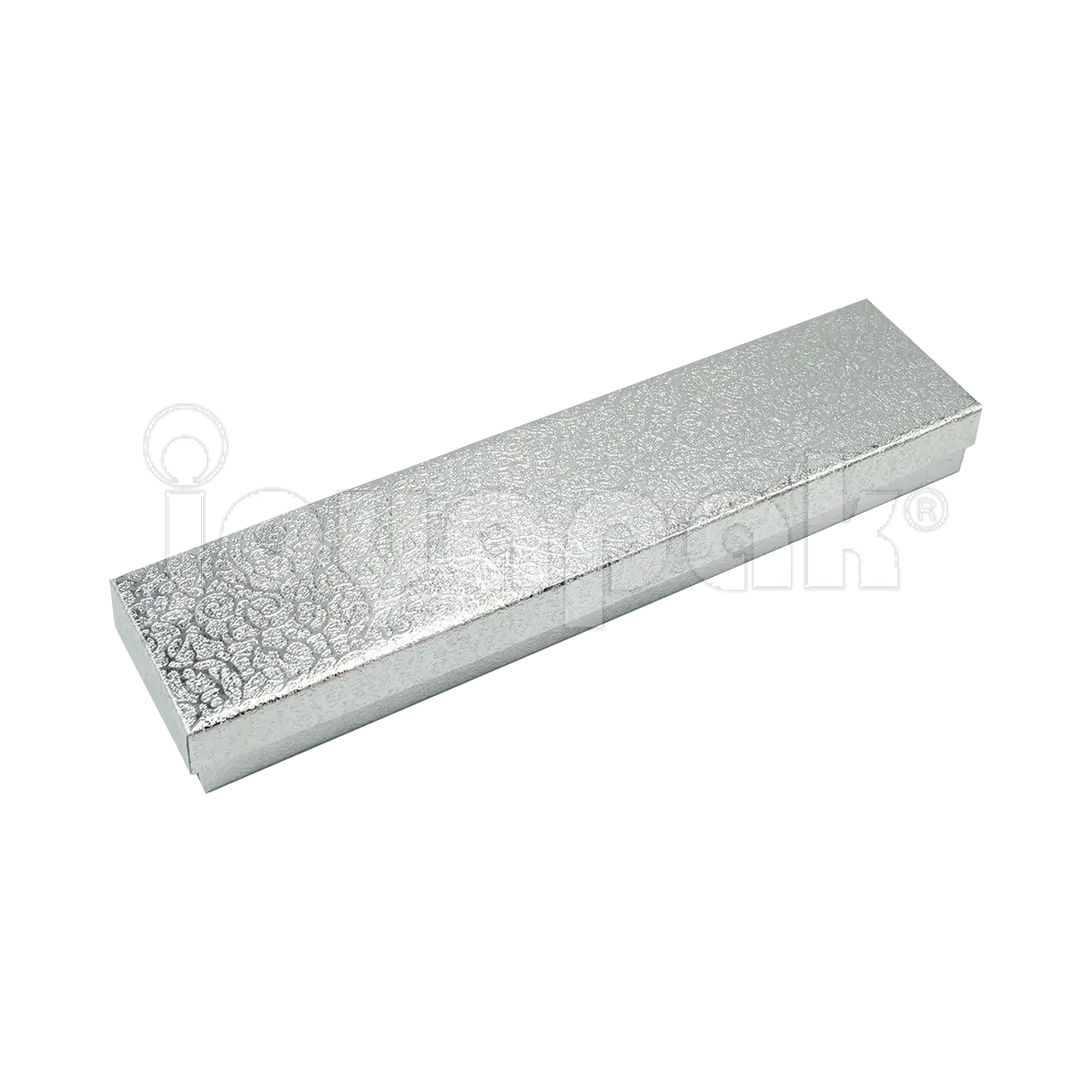 Caja para pulsera plateada con acabado metalizado, ideal para regalo o venta.