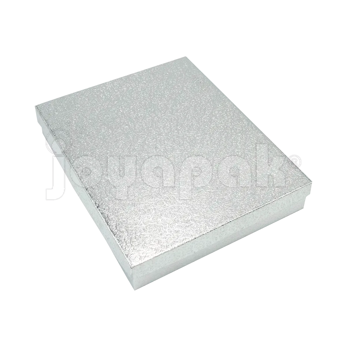 Caja chica para collar plateada con acabado metalizado, ideal para regalo.