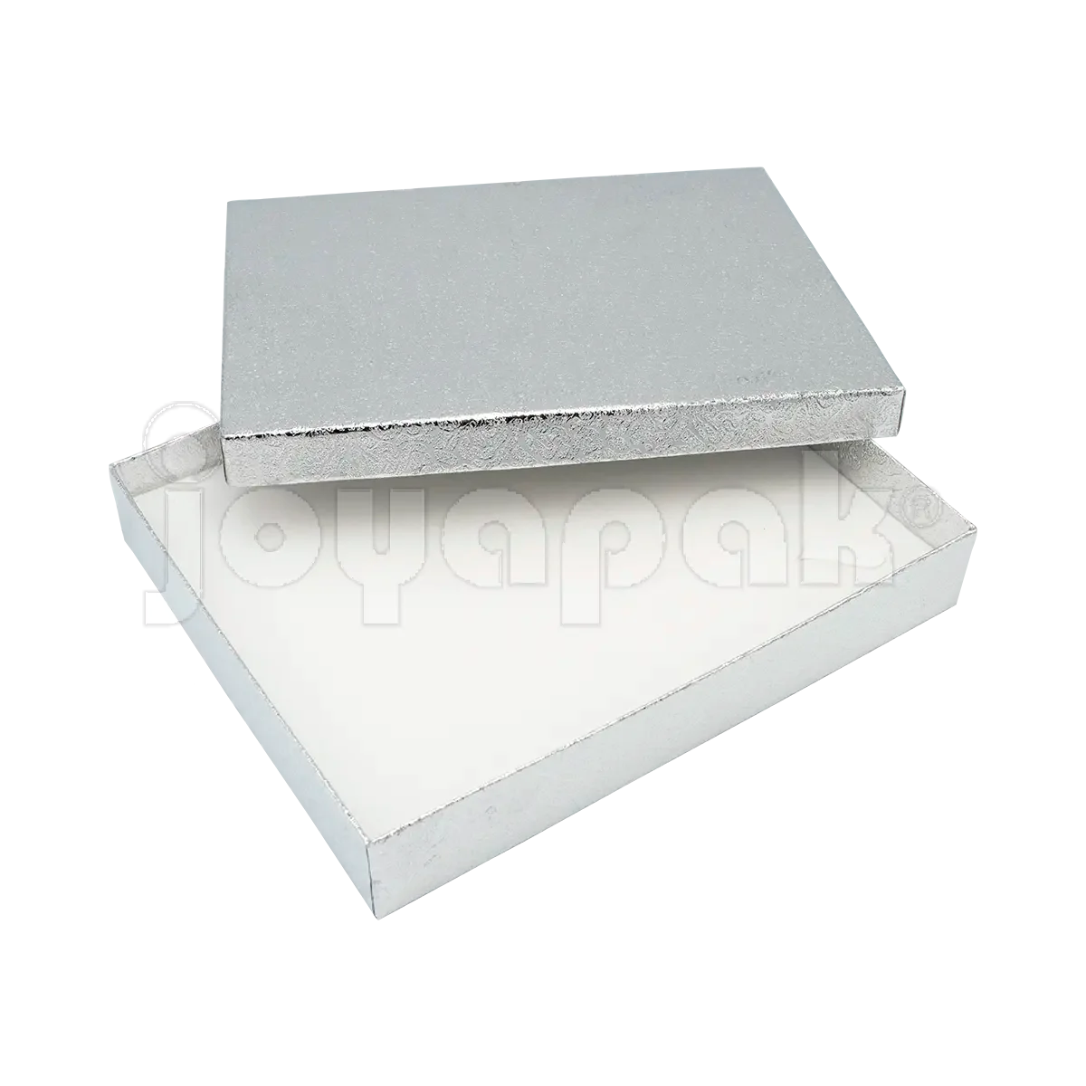 Empaque para joyeros en México, caja para collar plateada de mayoreo con interior protector.