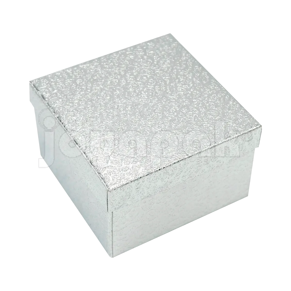 Caja cuadrada alta plateada para brazalete con acabado metalizado.