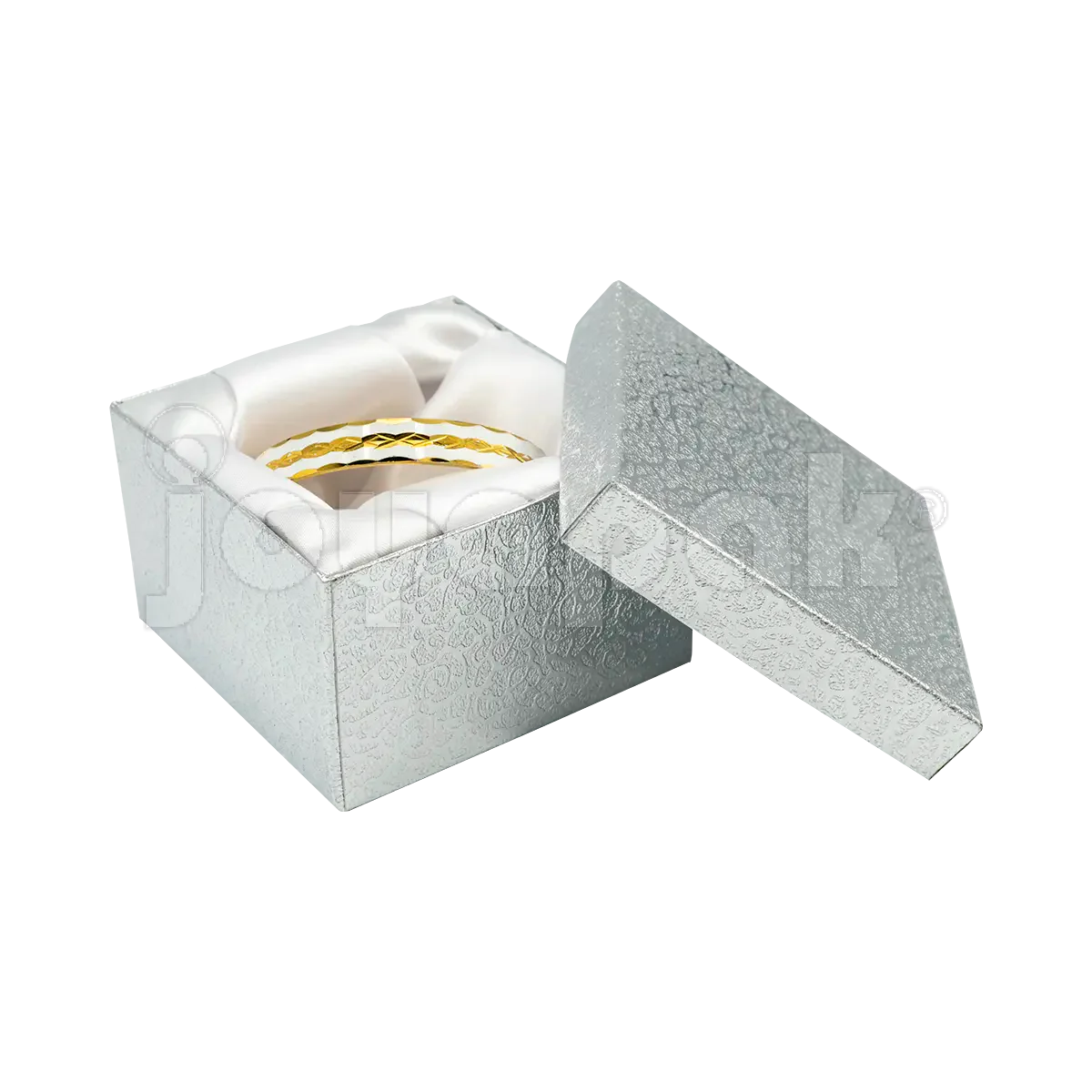 Estuche para reloj color plata, modelo Estrella de Joyapak, vista detallada.