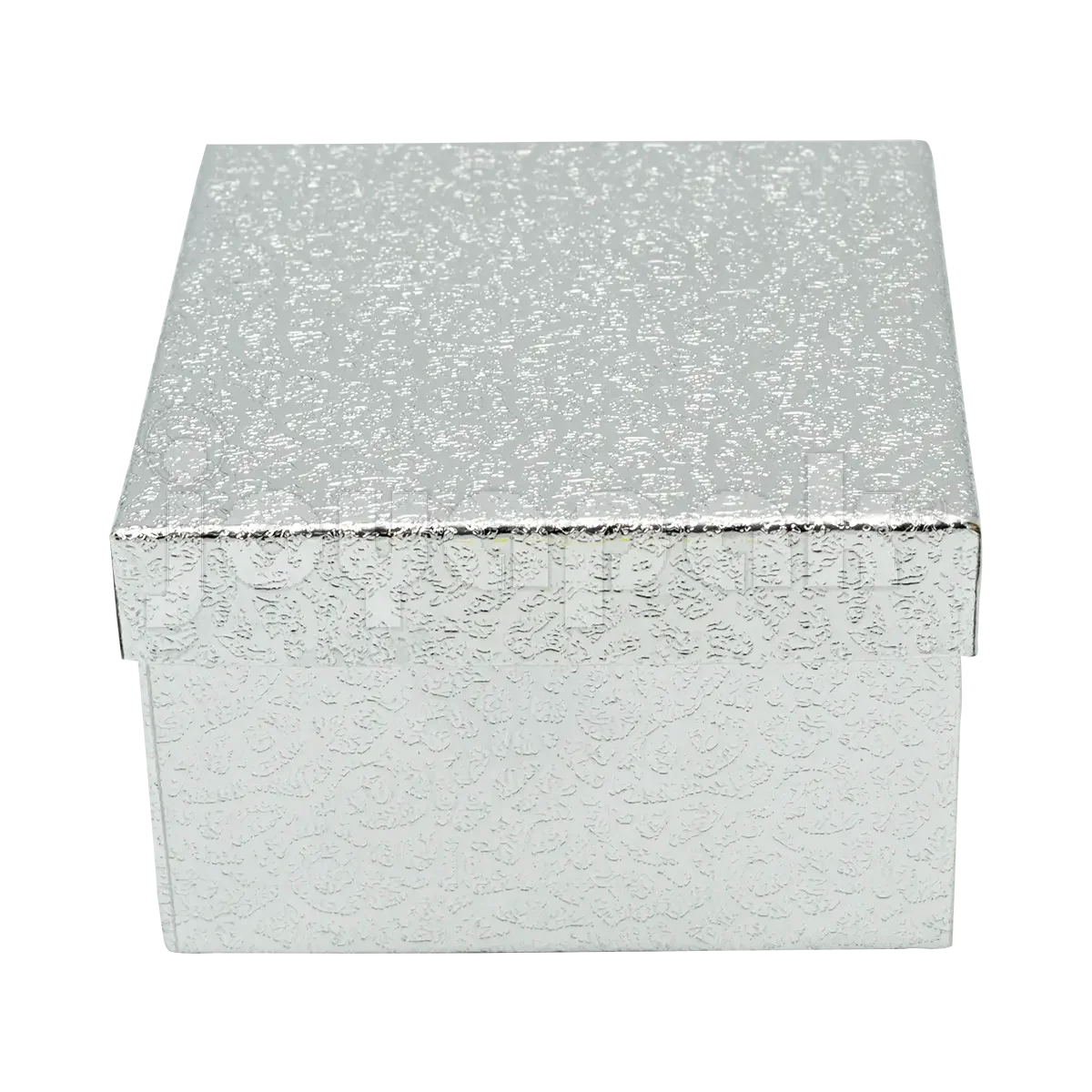 Caja cuadrada alta plateada para brazalete con acabado metalizado.