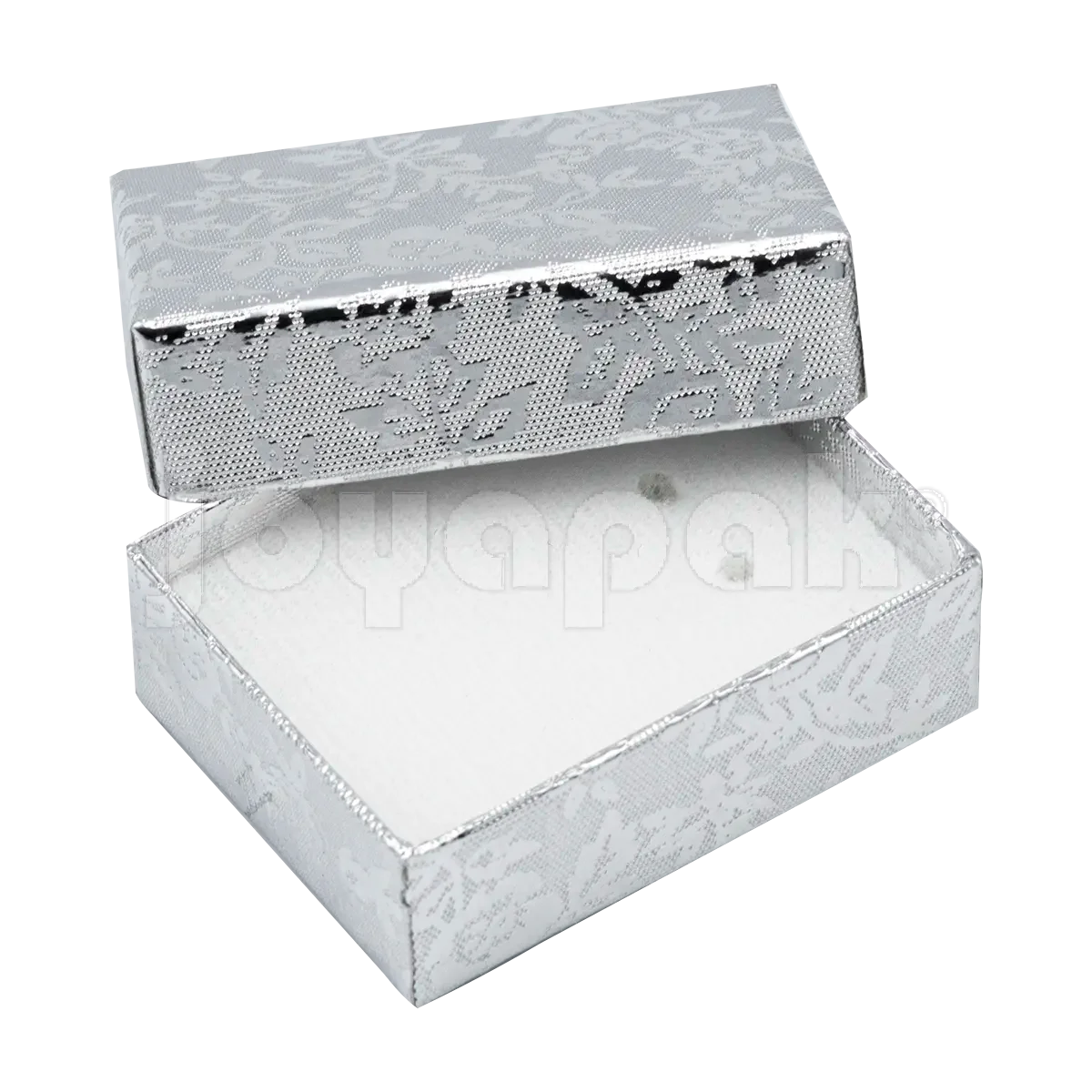 Interior caja para broquel Fiore mini en acabado plateado metalizado.