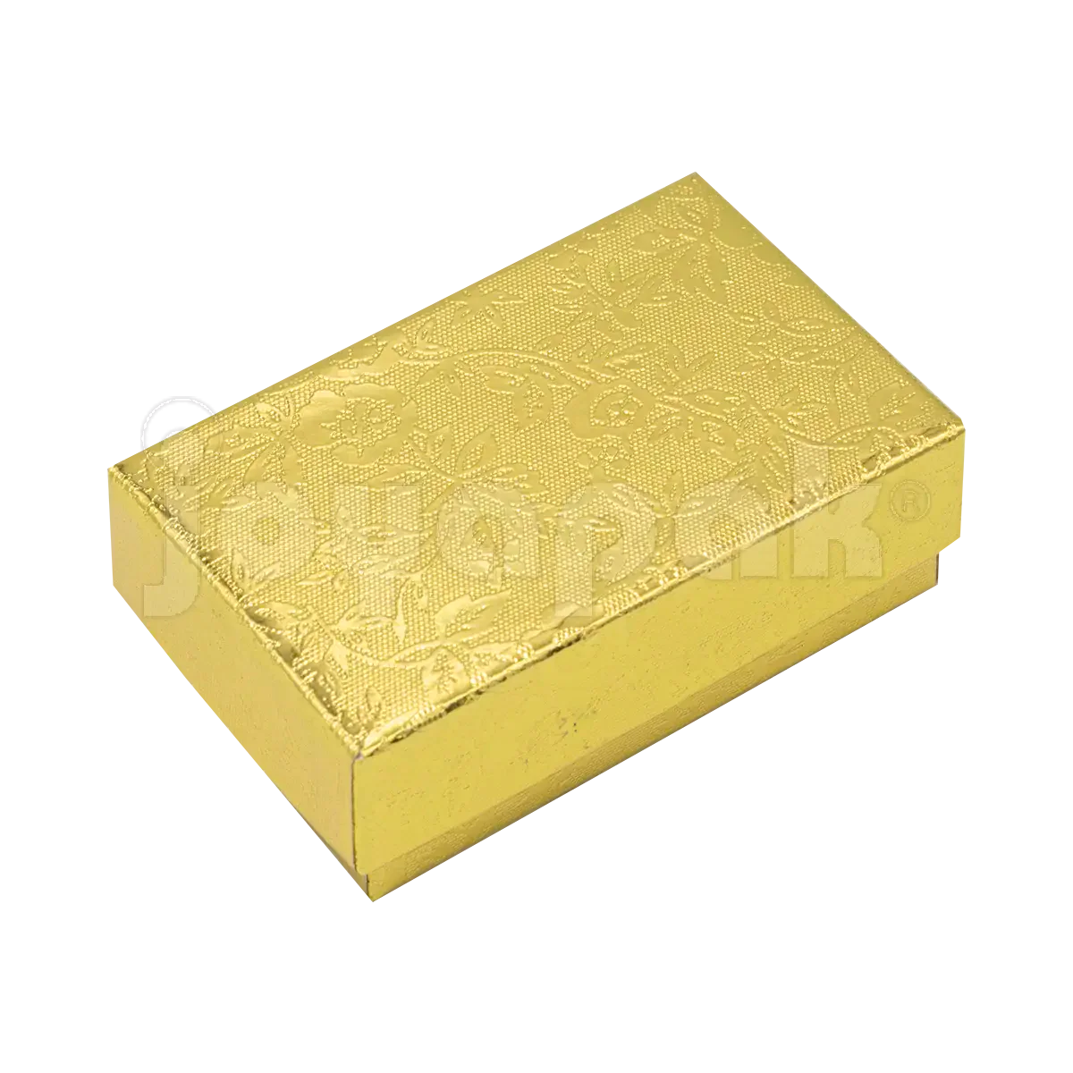 Caja Fiore chica para anillo o broquel en color dorado con acabado metalizado y diseño floral.