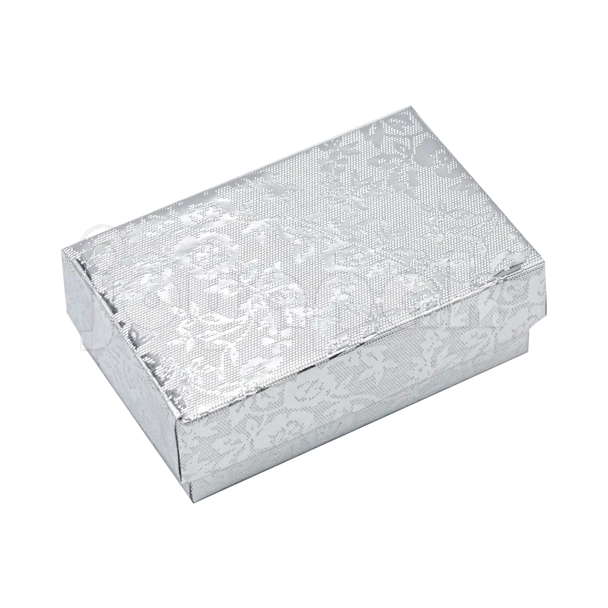 Caja Fiore chica para joyería en color plateado, ideal para anillos.