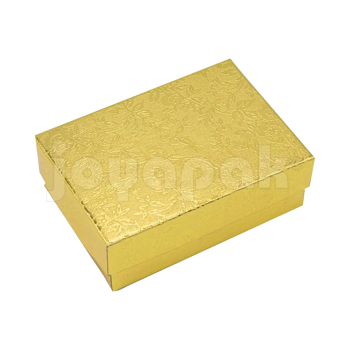 Caja Fiore mediana para juego de joyería en color dorado con acabado metálico y diseño floral.