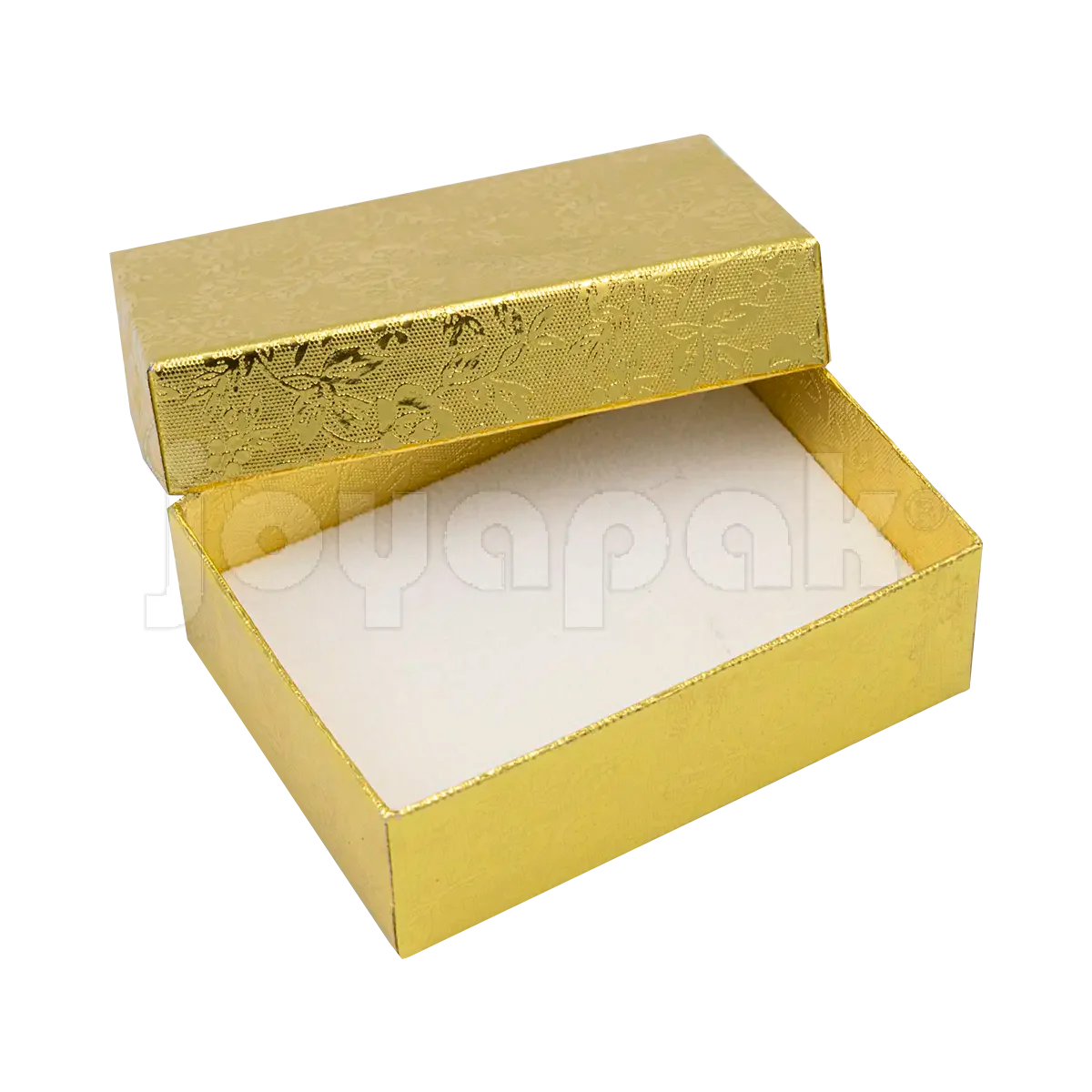 Caja Fiore mediana para juego de joyería en color dorado con acabado metálico y diseño floral.