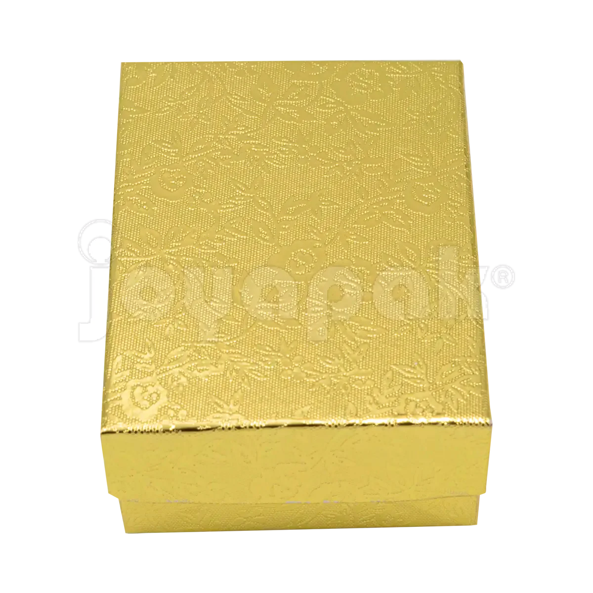 Caja Fiore mediana para juego de joyería en color dorado con acabado metálico y diseño floral.