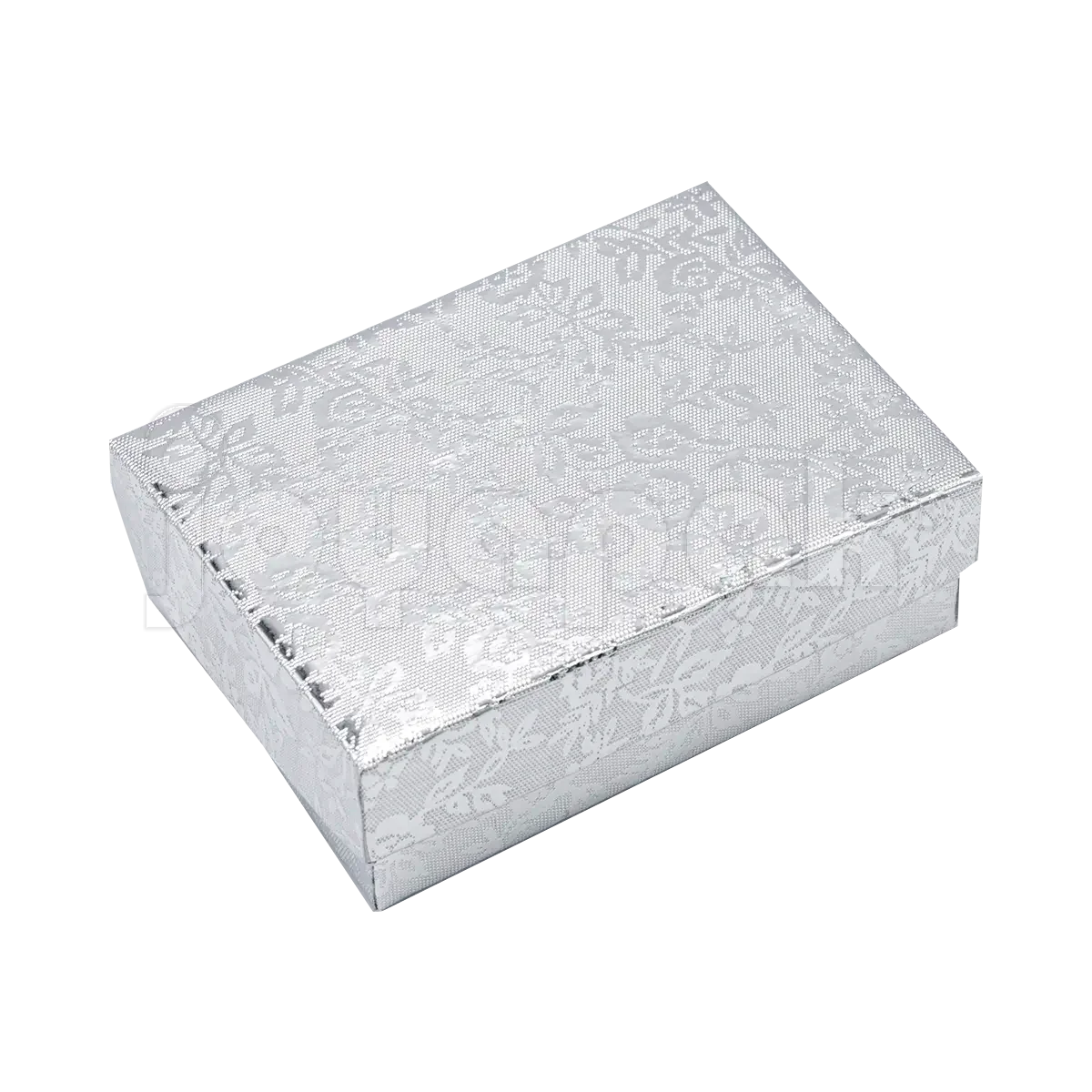 Caja para joyería Fiore mediana en color plateado, mostrando su elegante acabado brillante.