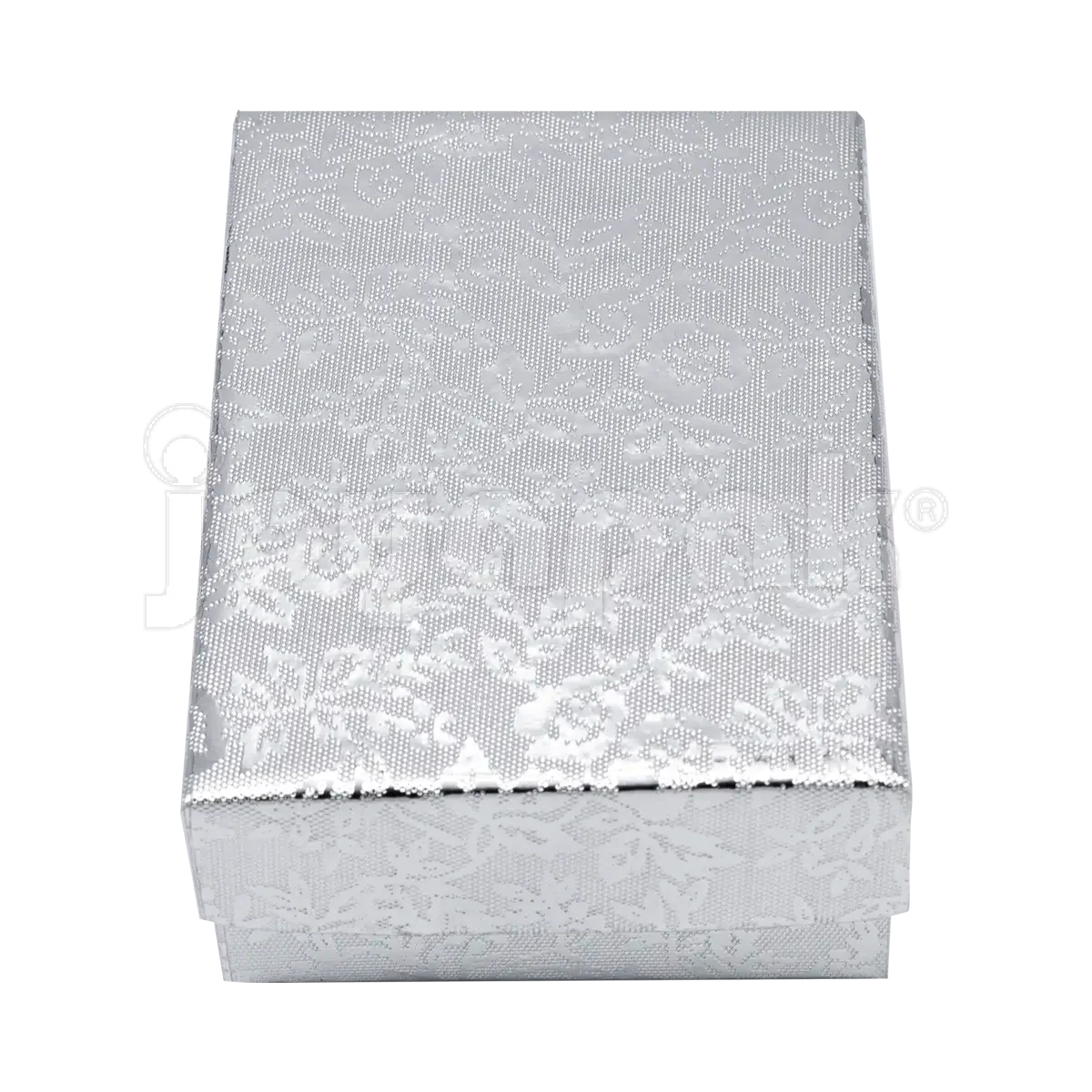 Caja para joyería Fiore mediana en color plateado, mostrando su elegante acabado brillante.