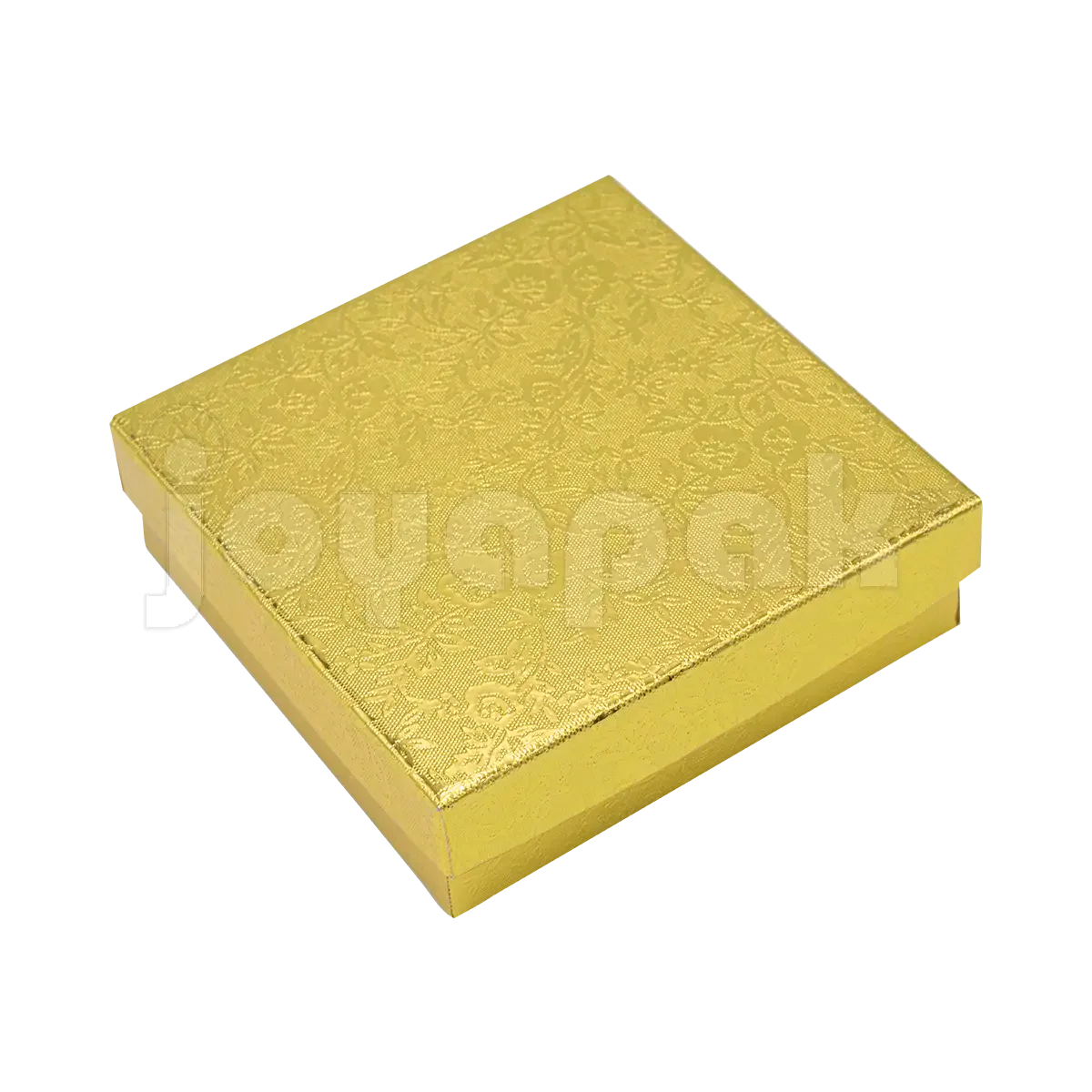 Caja Fiore cuadrada para pulsera en color dorado con elegante acabado metalizado y diseño floral.