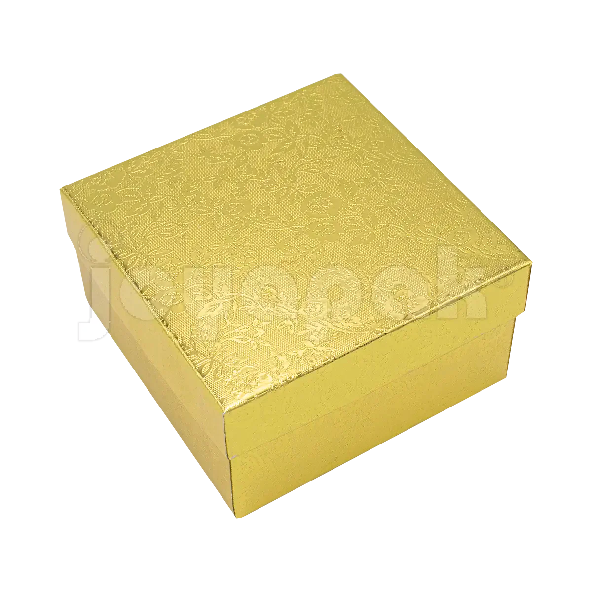 Caja Fiore cuadrada alta para reloj o brazalete en color dorado, mostrando su mayor altura y diseño floral.