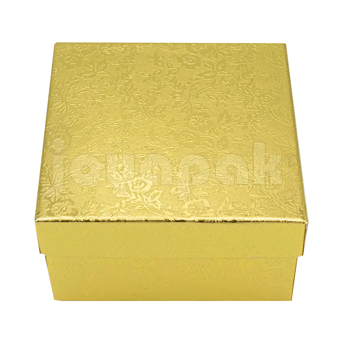 Caja Fiore cuadrada alta para reloj o brazalete en color dorado, mostrando su mayor altura y diseño floral.