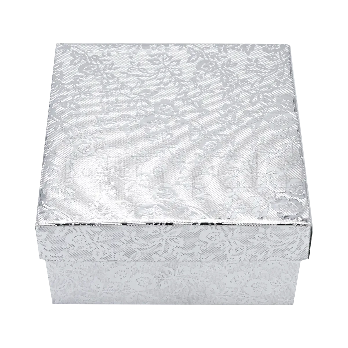 Caja alta para reloj modelo Fiore en un elegante acabado plateado metalizado.