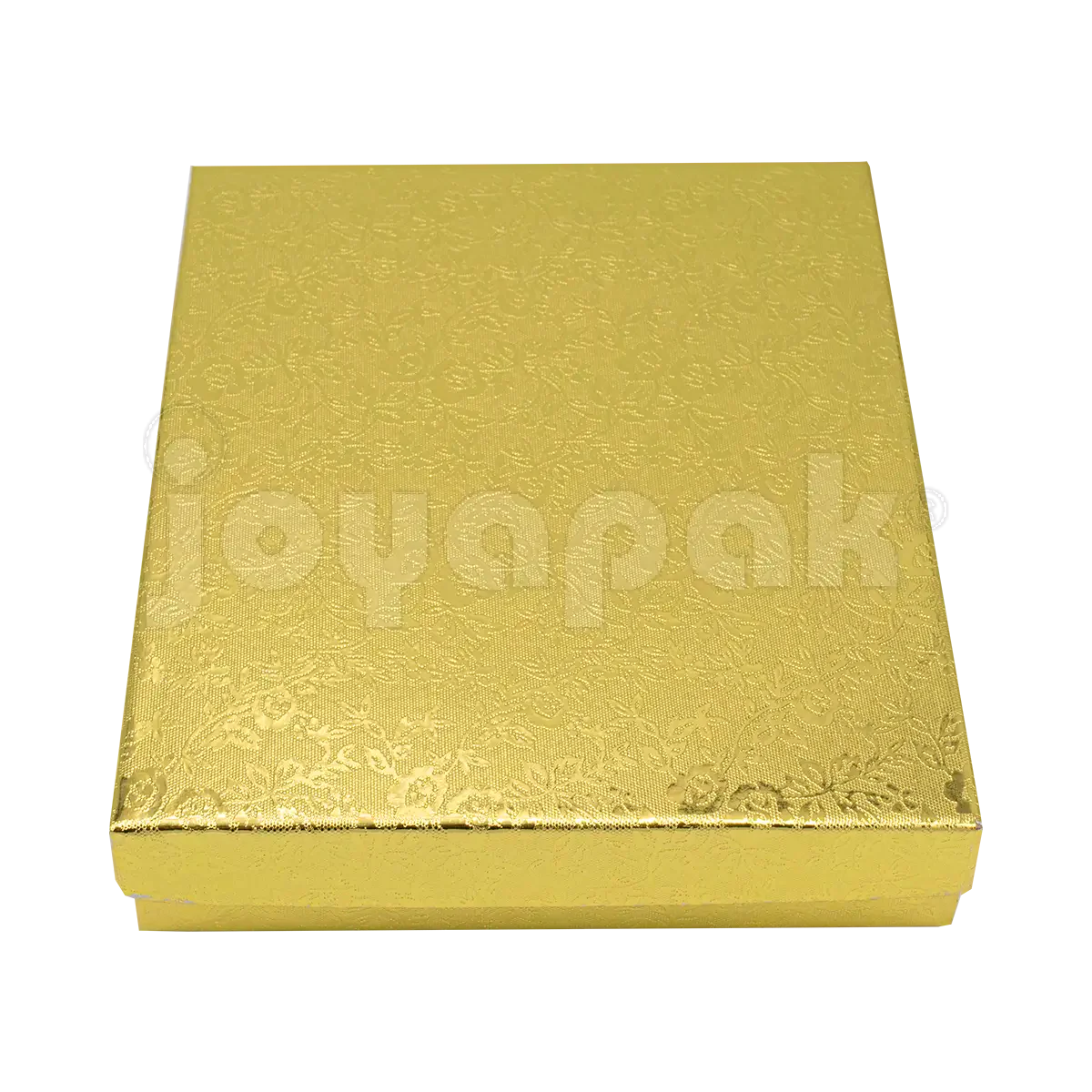 Caja Fiore para collar mediano en un elegante color dorado con acabado metalizado y diseño floral.