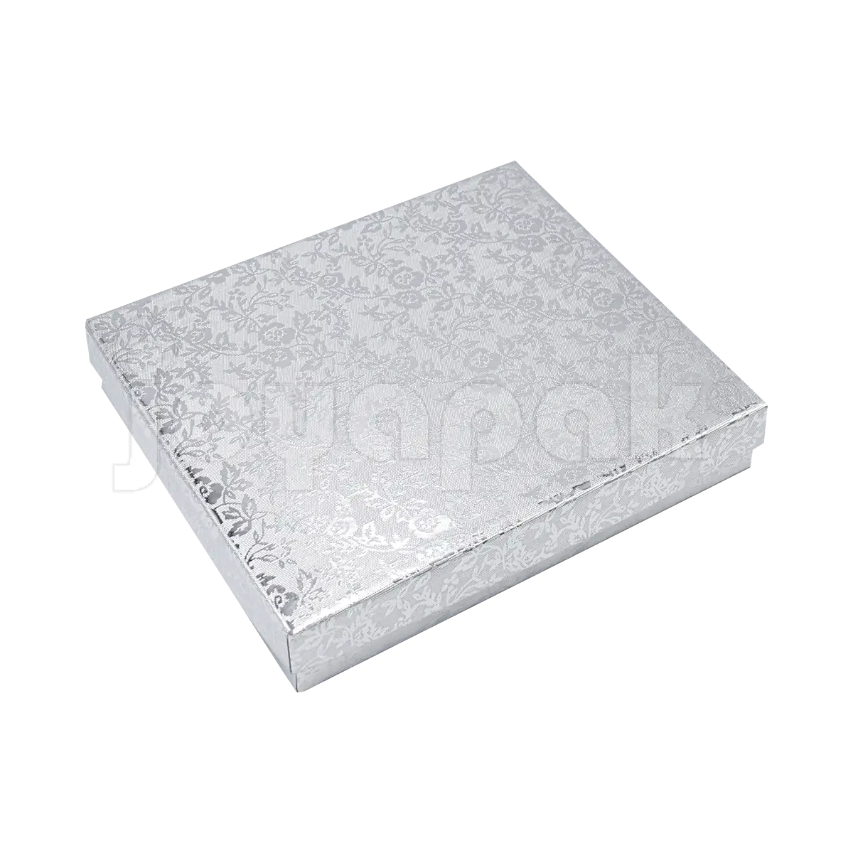 Caja para coordinado de joyería modelo Fiore en un moderno tono plateado brillante.