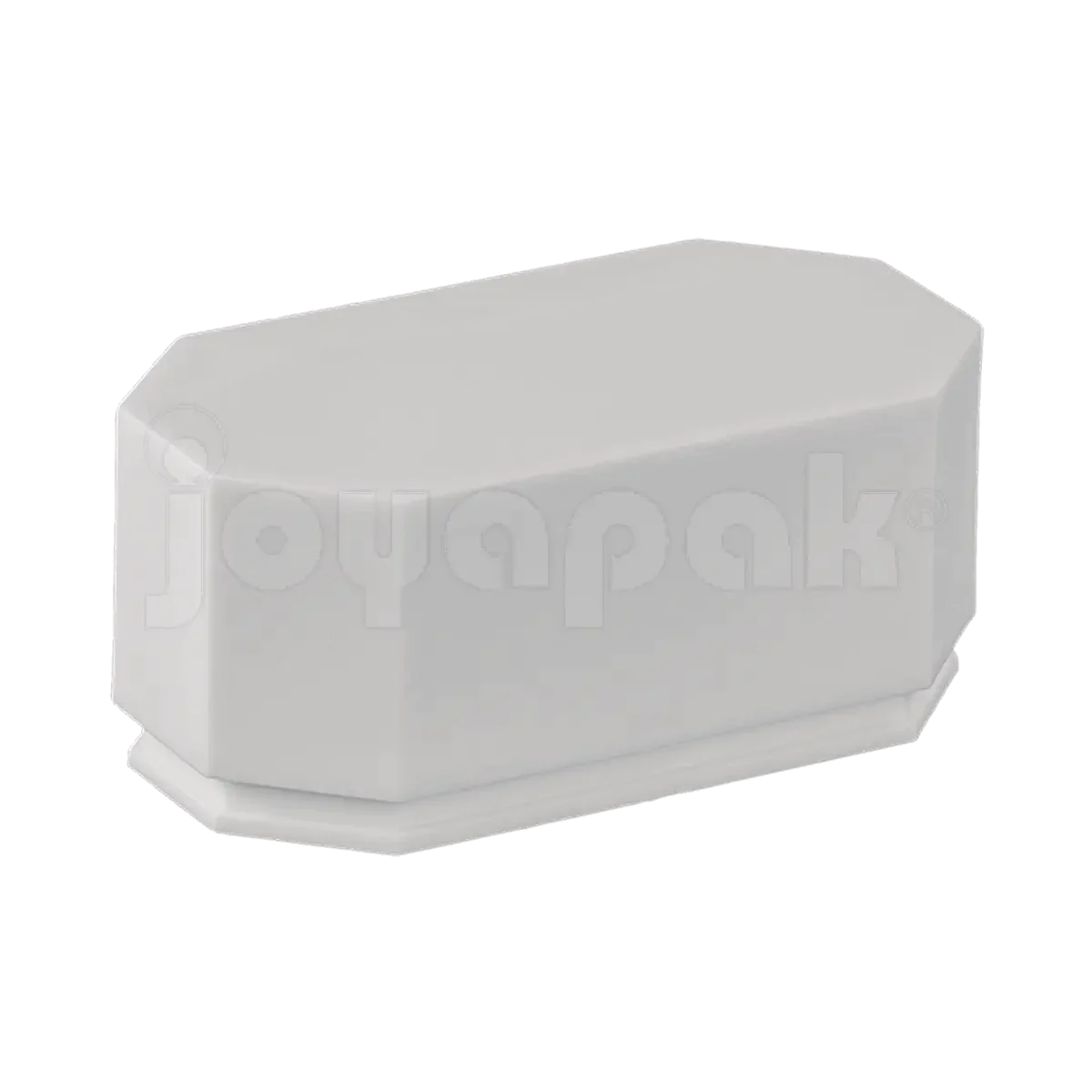 Caja exhibidor de plástico blanco para argollas, empaque profesional para joyería de bodas.