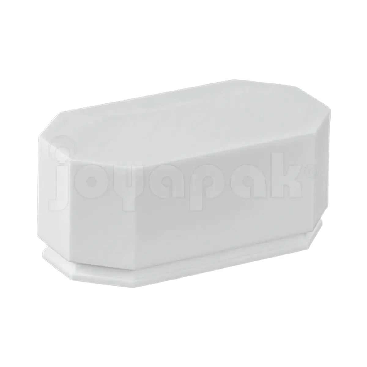 Caja exhibidor de plástico blanco para argollas, empaque profesional para joyería de bodas.