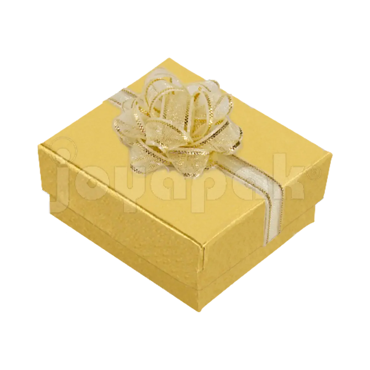 Caja de cartón color turquesa para aretes chicos de la línea Fashion con un moño decorativo en la tapa.