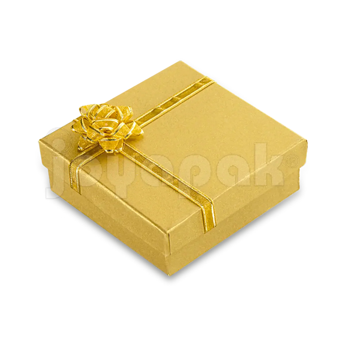 Caja de cartón cuadrada para aros de la colección Fashion, en color amarillo y con un moño decorativo en la tapa.