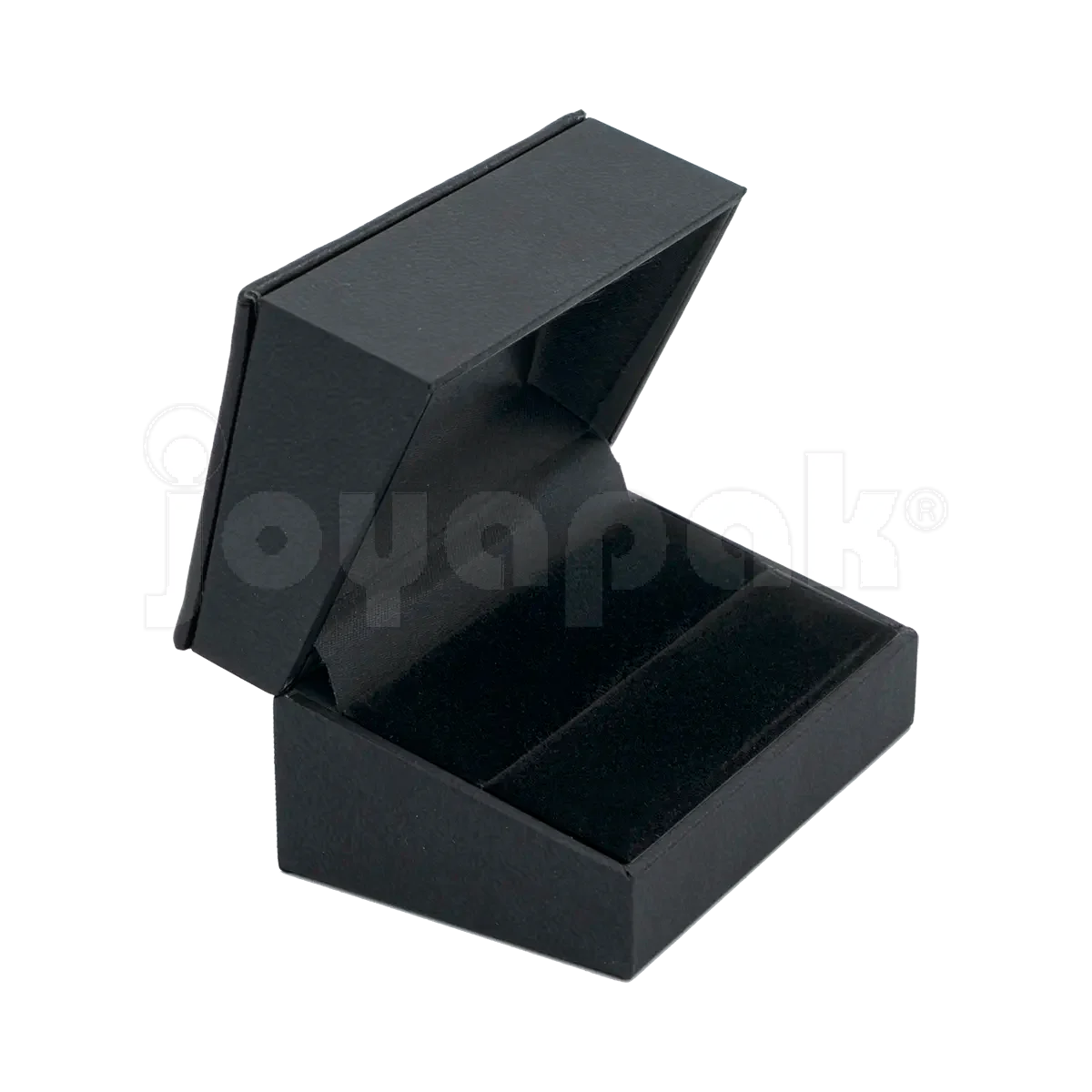 Estuche Italia de color negro con marco interior dorado mediano para argollas, caja abierta mostrando las ranuras blancas de terciopelo vacías.