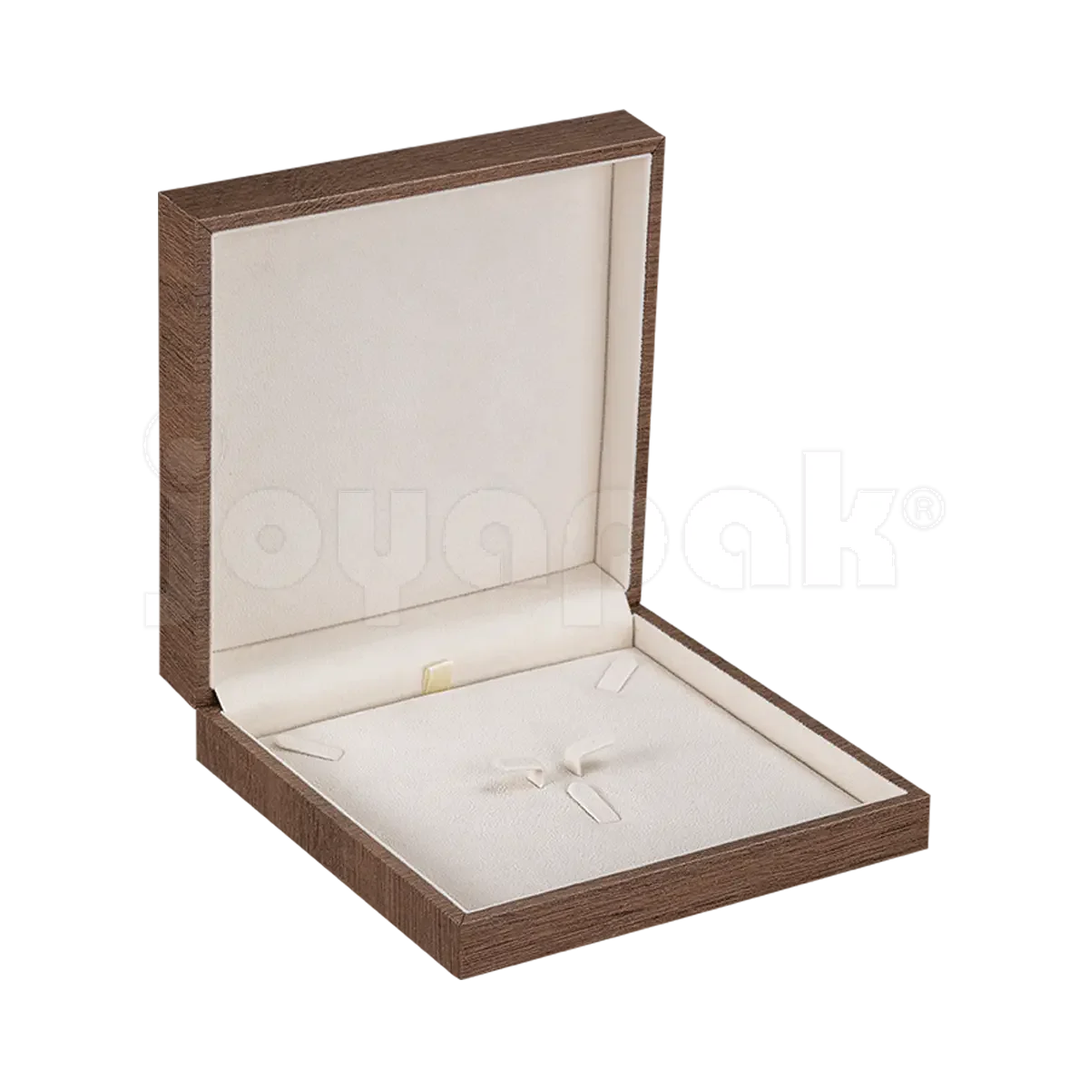 Estuche Siena de plástico rígido color café texturizado con marco dorado rectangular grande para juego completo, vista de frente cerrada.