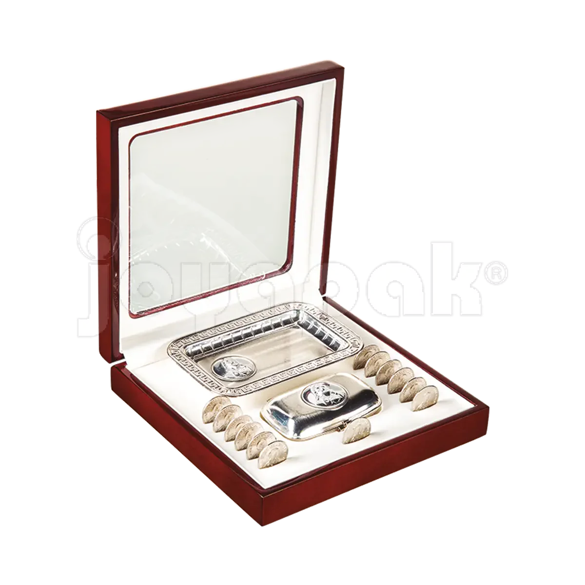 Estuche para arras joyería en forma de cofre de metal labrado.