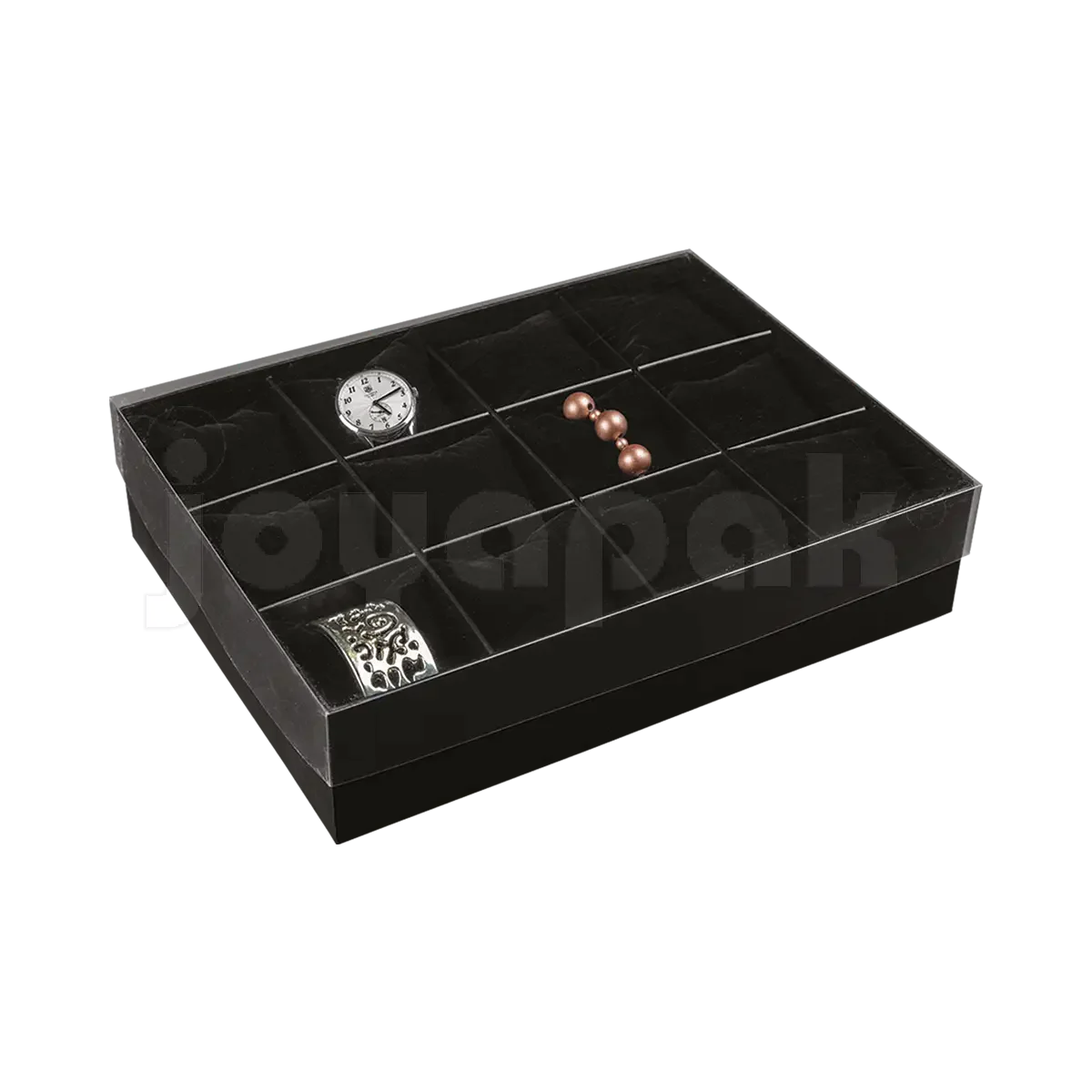 Charola con Tapa y Almohaditas para 12 Relojes o Pulseras